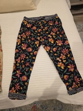 Sundance Black Floral Print Drawstring Waist Pants